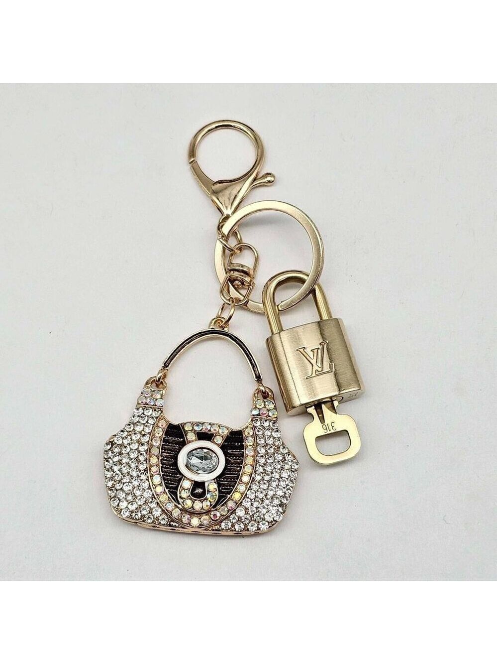 Authentic Louis Vuitton Lock & Key with unbranded Rhinstone Bag Keycharm